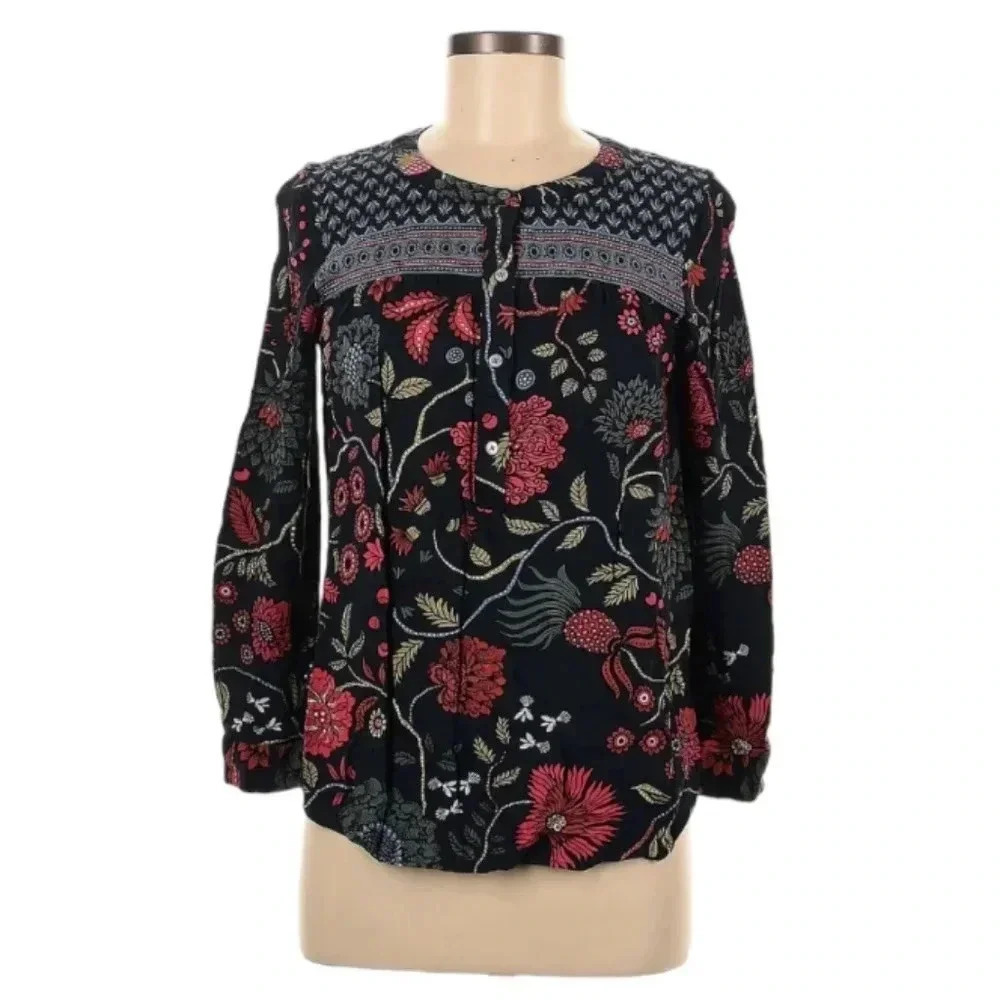 {LOFT} Women's Floral Print Half-Button Down Top